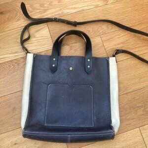 Madewell navy and cream leather cross-body bag
